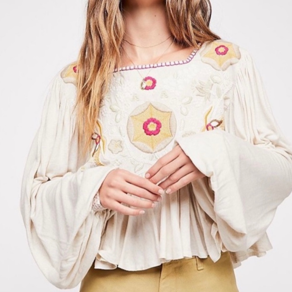 Free People Claudine Embroidered Top